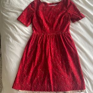 Red Lace Flare Dress | Adrianna Papell | Size 8